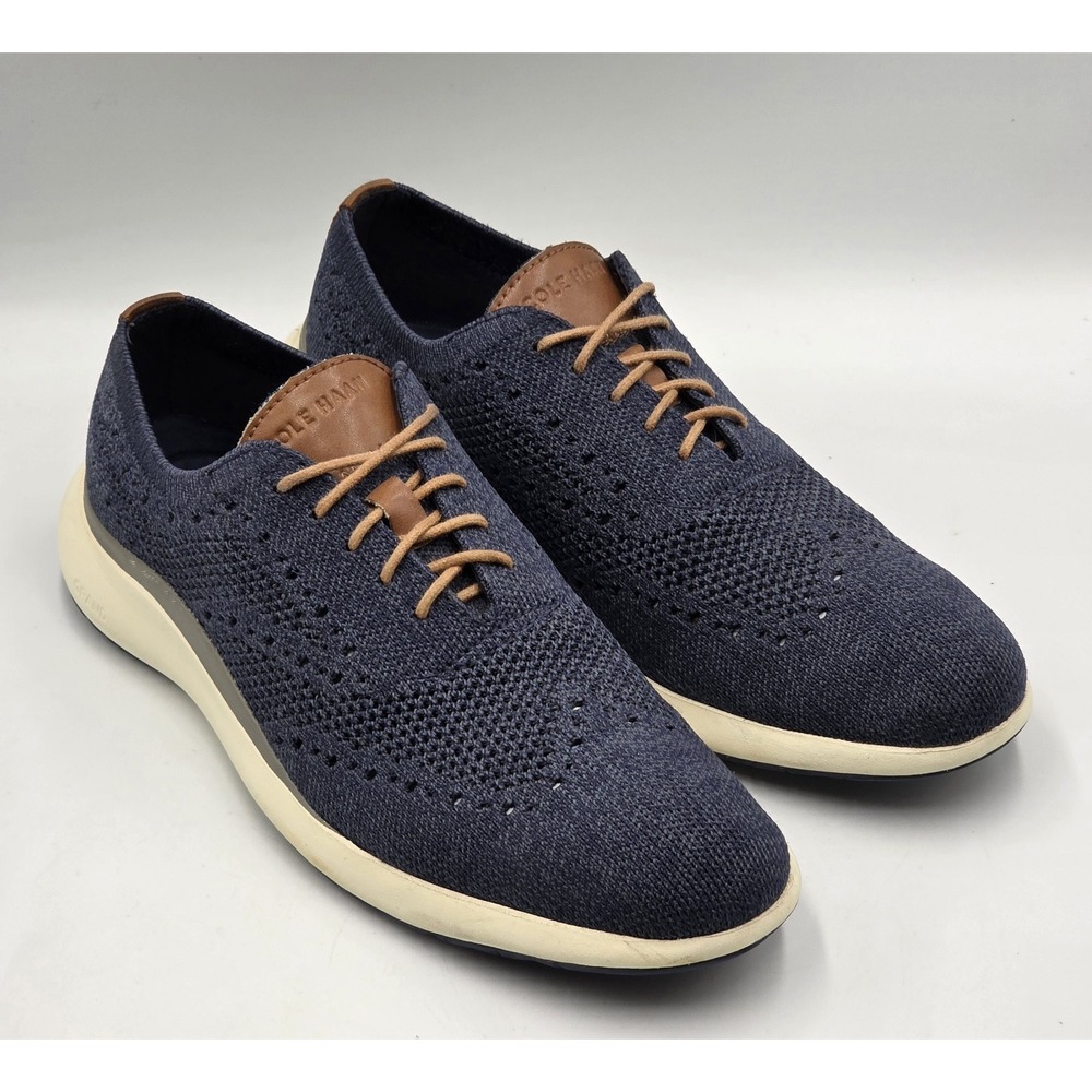 Cole Haan‎ Mens Grand Troy Knit OX Marine Navy Blue Ivory Dress Shoes Size 8